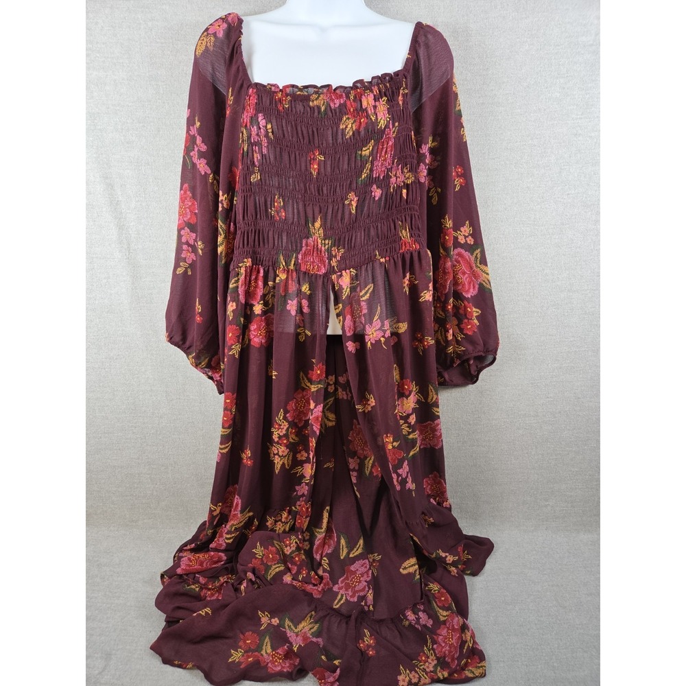 Torrid 4X Floral Sheer Chiffon Smocked Dress Top Layer Cover Up Whimsigoth Flowy